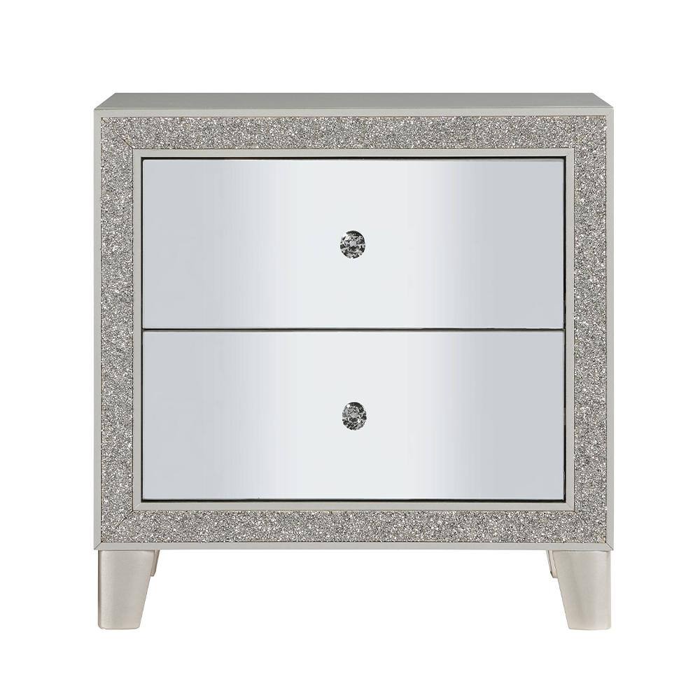 Elegant Mirrored Champagne Nightstand with 2 Solid Wood Drawers