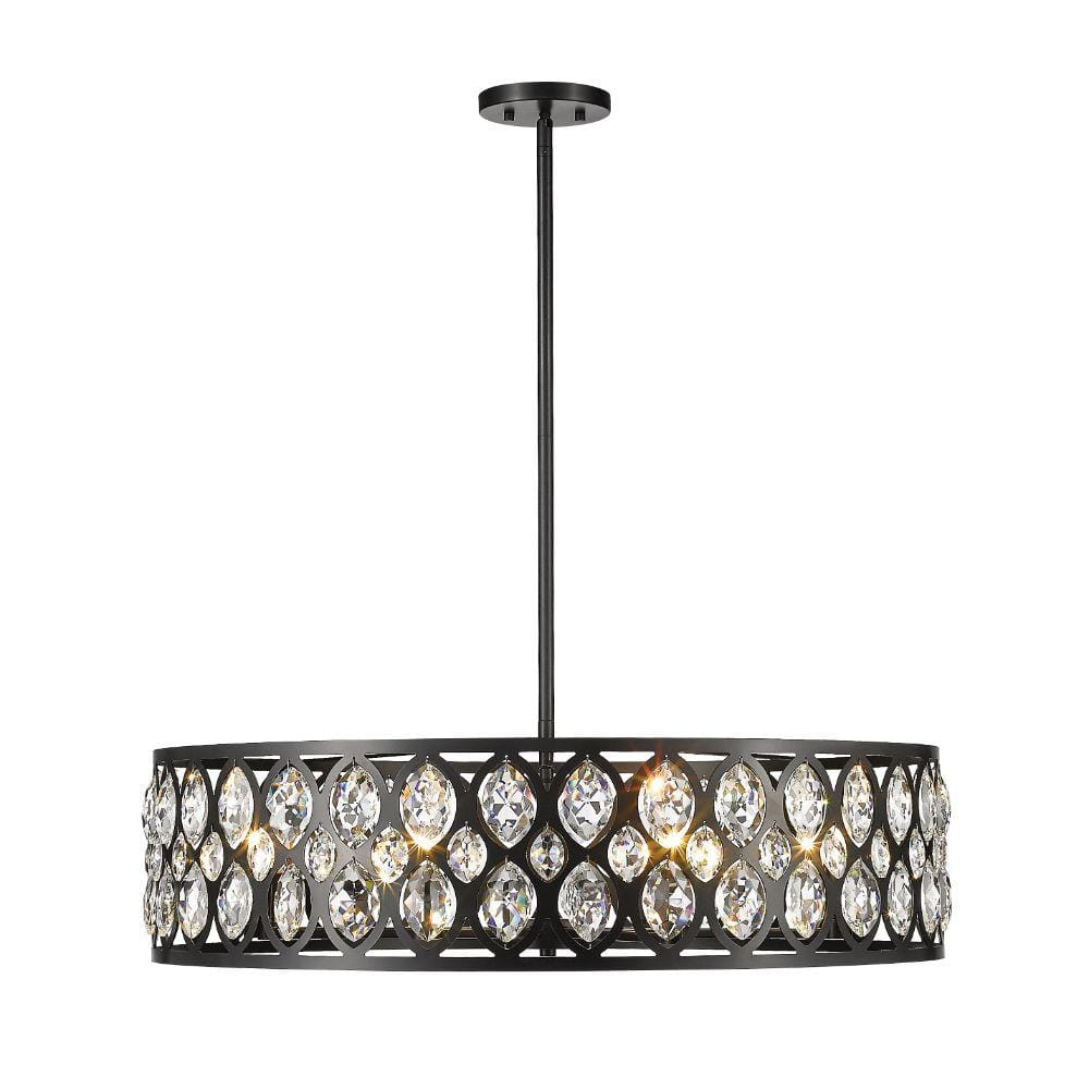 Dealey 8-Light Matte Black Chandelier with Steel Plus K9 Crystal Shade
