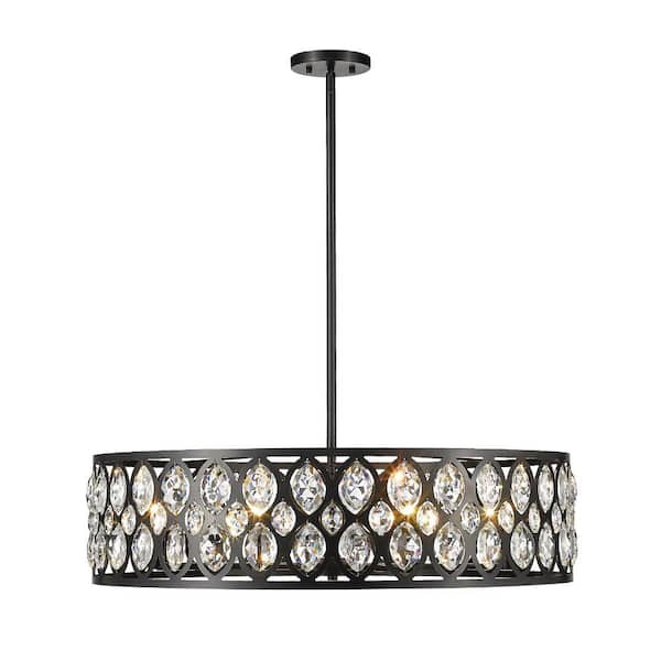 Unbranded Dealey 8-Light Matte Black Chandelier with Steel Plus K9 Crystal Shade