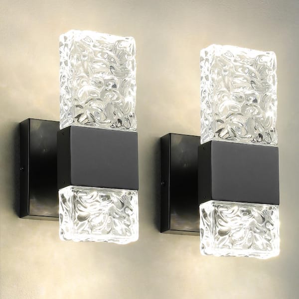 KAISITE 5 in. 1-Light Black LED Vanity Light With Crystal Shade Bathroom Light Fixture Wall Sconce 4000K Dimmable（Set of 2）