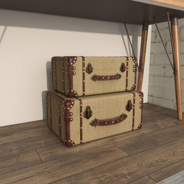 Litton Lane Brown Wood Rustic Trunk (Set of 3) 56670 - The Home Depot