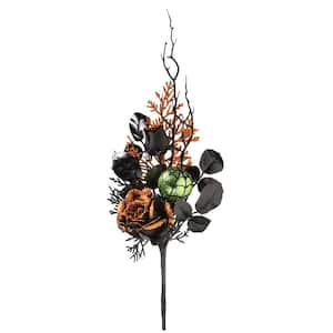 20 in. Halloween Rose and Green Ornament Pick Decoration (Set of 2)