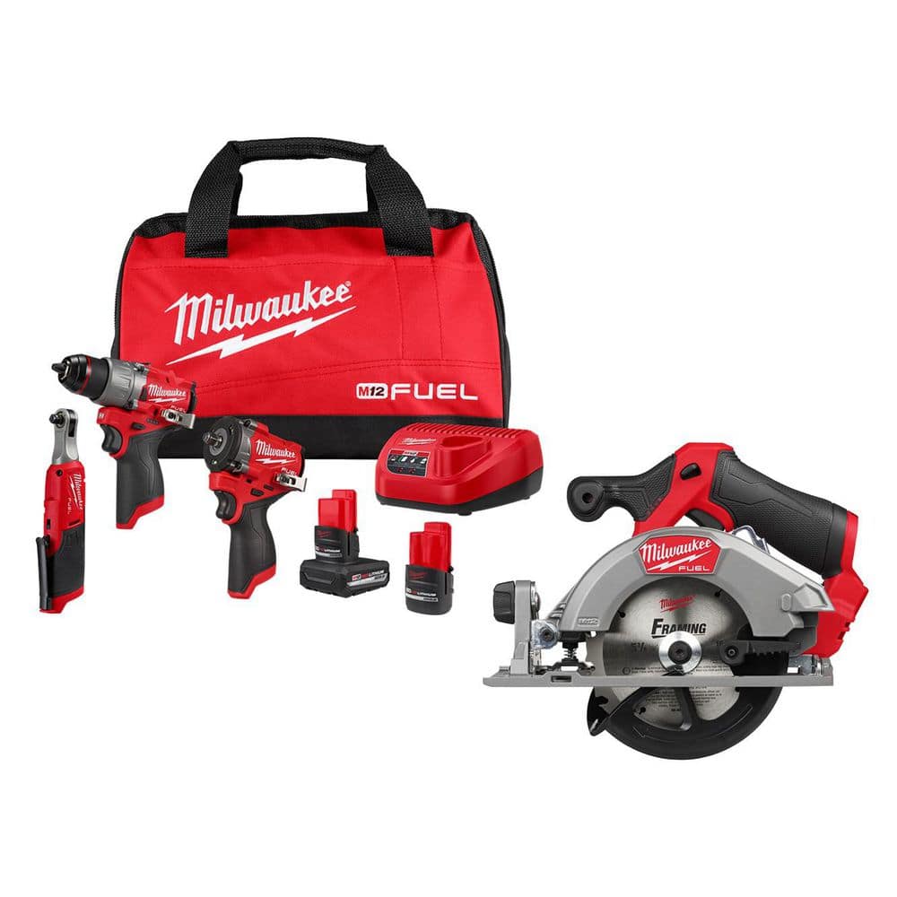 M12 FUEL 12V Lithium-Ion Cordless Drill Driver, Impact Wrench, Ratchet & Circular Saw Combo Kit w/Batteries, & Charger price history on PriceWatchPro