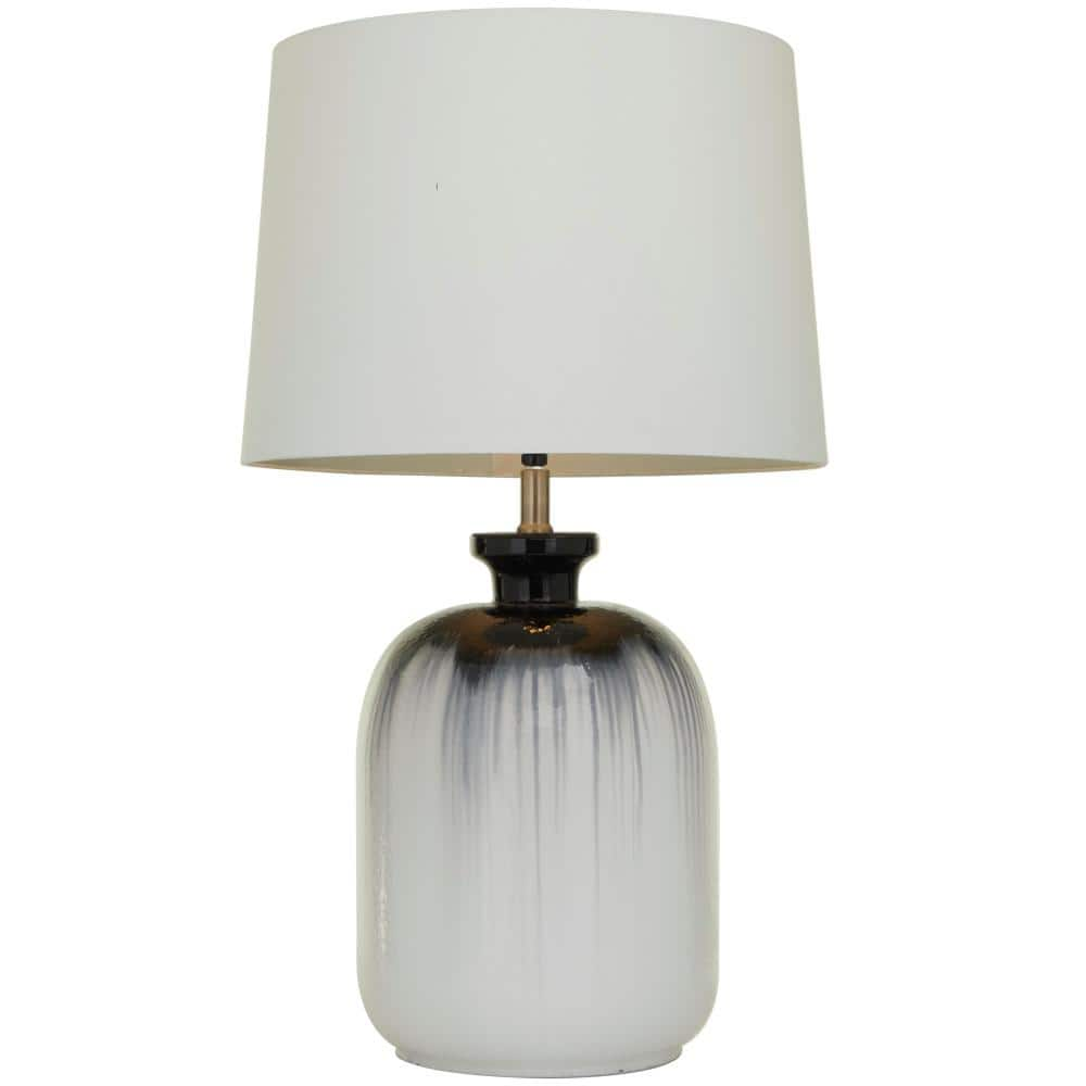 Litton Lane 29 in. White Glass Gourd Style Base Task and Reading Table Lamp with Drum Shade