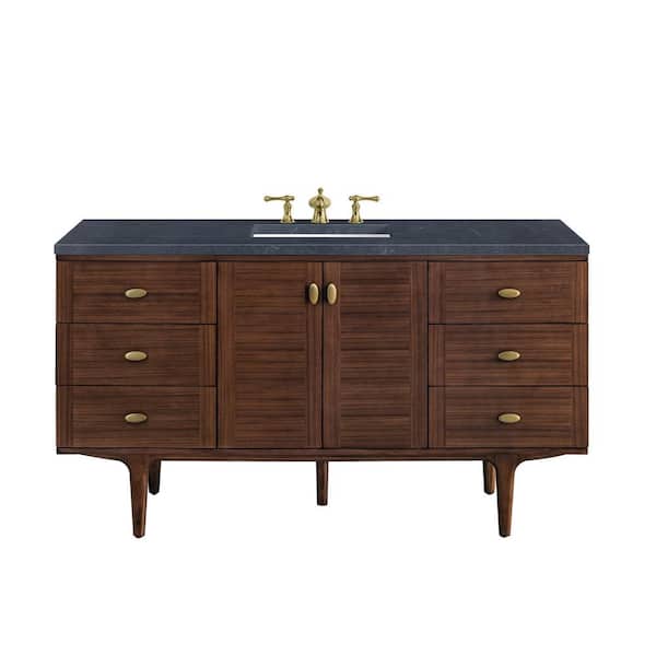James Martin Vanities Amberly 60.0 in. W x 23.5 in. D x 34.7 in. H Bathroom Vanity in Mid-Century Walnut with Charcoal Soapstone Quartz Top