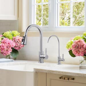 Single Handle Pull Down Sprayer Kitchen Faucet with Water Filter Faucet and 3-Mode Pull Down Sprayer in Brushed Nickel