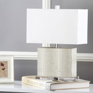 Delia 20.5 in. Cream Faux Alligator Table Lamp with Off-White Shade