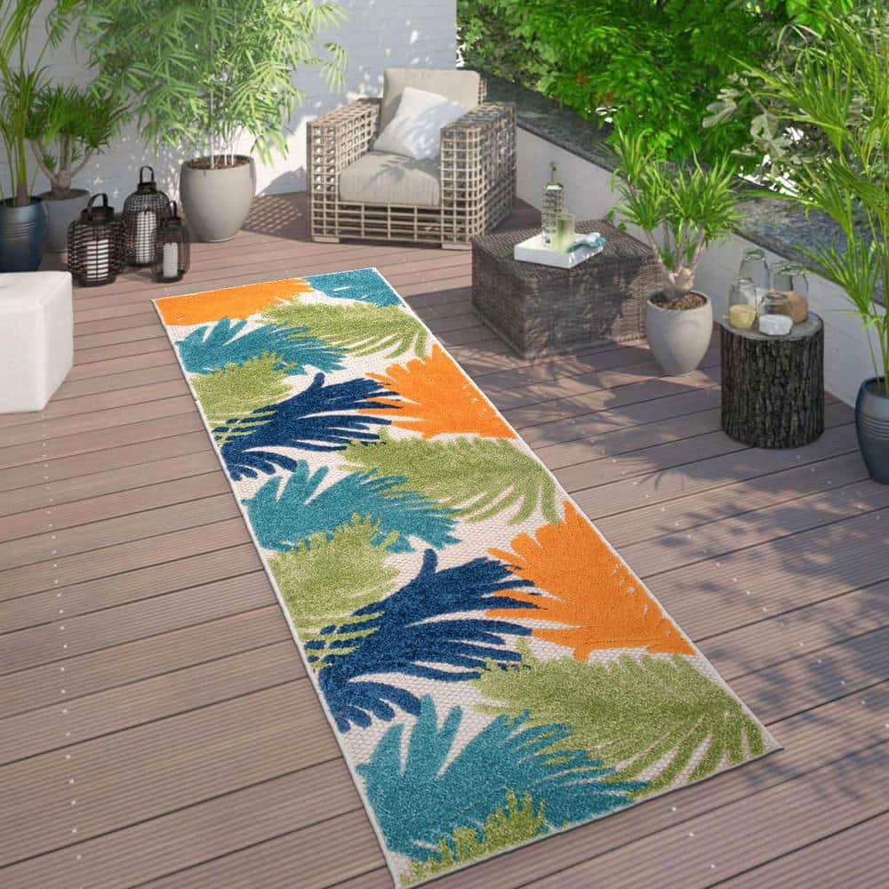 Tropical Floral Multi 2'x7' Indoor/Outdoor Reversible Runner Rug