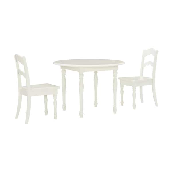 Perry Kids Vanilla White 3-Piece Wood Round Table and Chair Set Seats 2