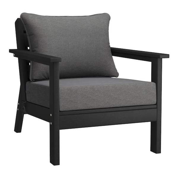 WESTIN OUTDOOR Birchwood Outdoor Patio Deep Seating HDPE Plastic Lounge Chair in Black with Grey Cushions