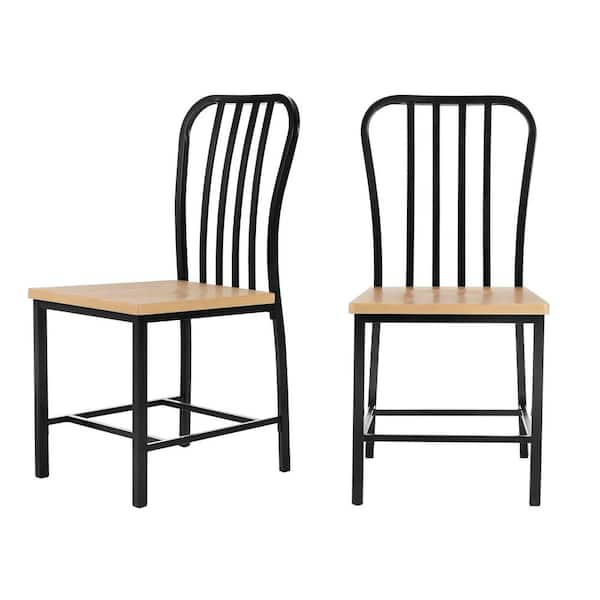 Stylewell Donnelly Black Metal Dining Chair With Natural Finish Wooden Seat Set Of 2 17 72 In W X 37 40 In H Ch80022bk The Home Depot