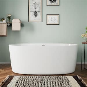 AcryliBS 59 in. Acrylic Flatbottom Freestanding Non-Whirlpool Bathtub Soaking Bathtub in White