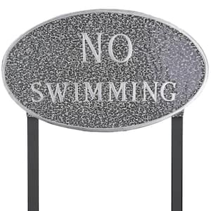 10 in. x 18 in. Large Oval No Swimming Statement Plaque Sign with Lawn Stakes - Swedish Iron