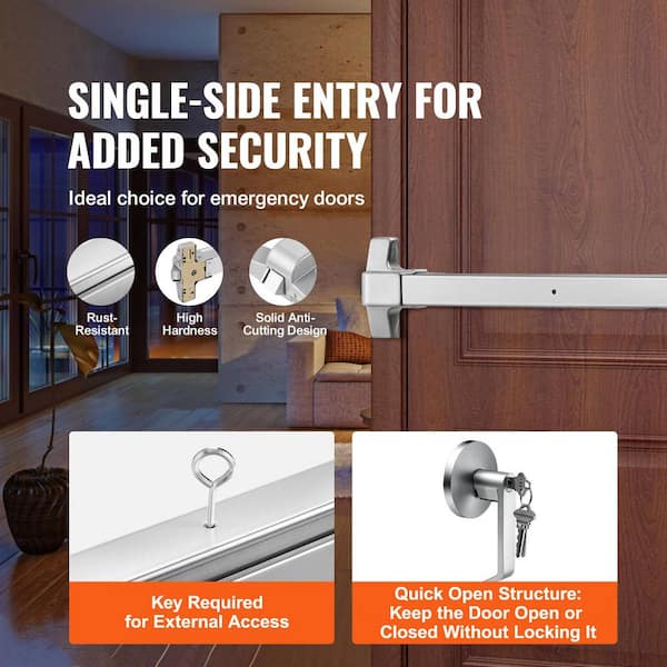 Push Bar Door Locks, Push Bar Panic Exit Device Door Hardware, Carbon Steel Panic Bars with 3 Keys for Metal Wood Door