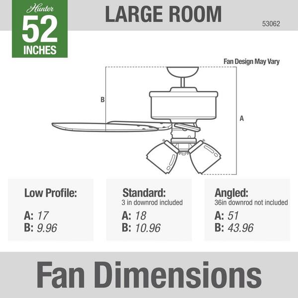 Hunter Studio Series 52 In Indoor White Ceiling Fan With Light 53062 Indoor White Ceiling Fan With Light 53062, Hunter Ceiling Fans Sizes In Inches