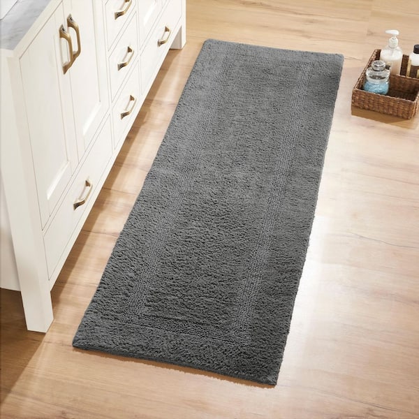 Lux Collection Grey 20 in. x 60 in. 100% Cotton Reversible Race Track Pattern Bath Rug