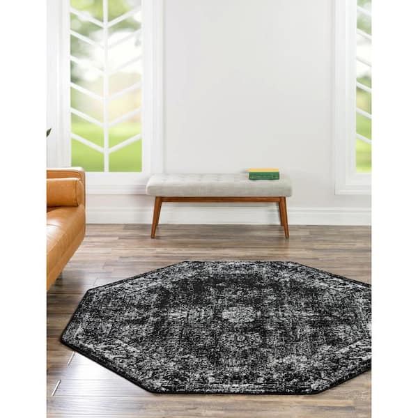 Sofia Casino Black 6 ft. 1 in. x 6 ft. 1 in. Area Rug