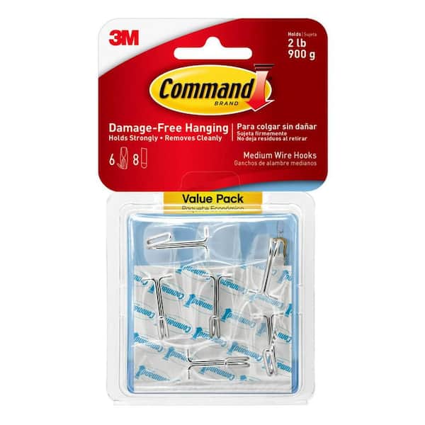 2 lb. Medium Clear Wire Hooks Value Pack (6 Hooks, 8 Strips)