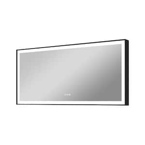 60 in. W x 28 in. H Rectangular Framed Anti-Fog Dimmable Wall Mounted LED Bathroom Vanity Mirror in Black