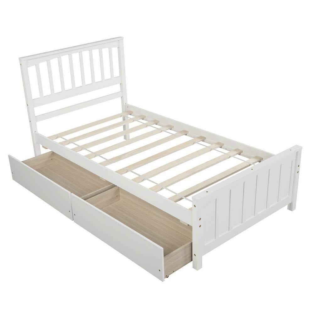 White Solid Wood Twin Size Platform Bed with 2-Drawers, Wood Bed Frame with Headboard for Bedroom price history on PriceWatchPro