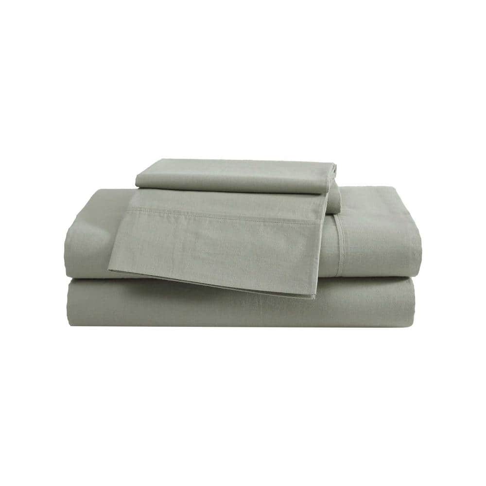 Eddie Bauer EB Peached Percale 4 Piece Green Cotton Full Sheet Set