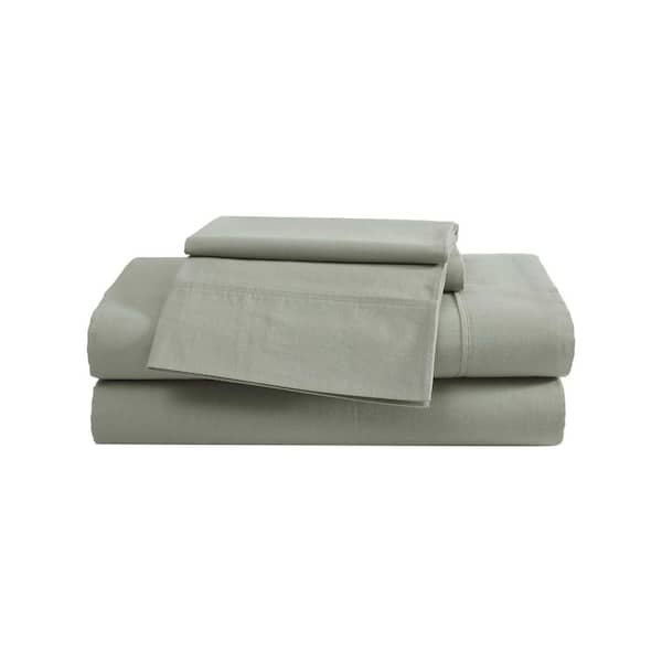 Eddie Bauer EB Peached Percale 4 Piece Green Cotton Queen Sheet Set
