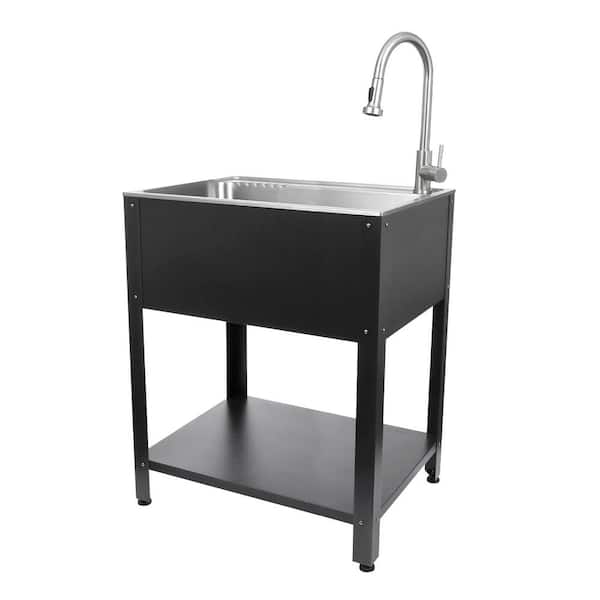 Presenza All-in-One 28 in. x 21.9 in. Freestanding Stainless Steel Laundry/Utility Sink with Faucet and Stand in Matte Black