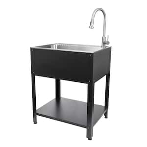 All-in-One 28 in. x 21.9 in. Freestanding Stainless Steel Laundry/Utility Sink with Faucet and Stand in Matte Black
