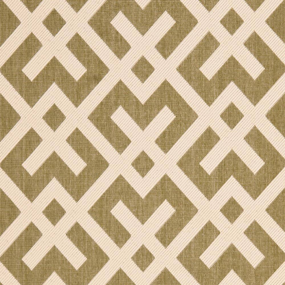 Green and Bone Geometric Synthetic Outdoor Area Rug