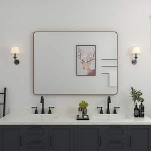 48 in. W x 36 in. H Rectangular Framed Wall Bathroom Vanity Mirror in Walnut