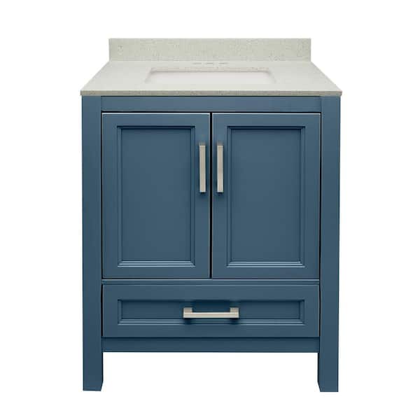Amluxx Salerno 25 in. W x 19 in. D x 36 in. H Bath Vanity in Navy Blue with Quartz Stone Vanity Top in Galaxy White