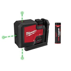 Green 100 ft. 3-Point Rechargeable Laser Level with (2) REDLITHIUM Lithium-Ion USB Batteries and (1) Charger