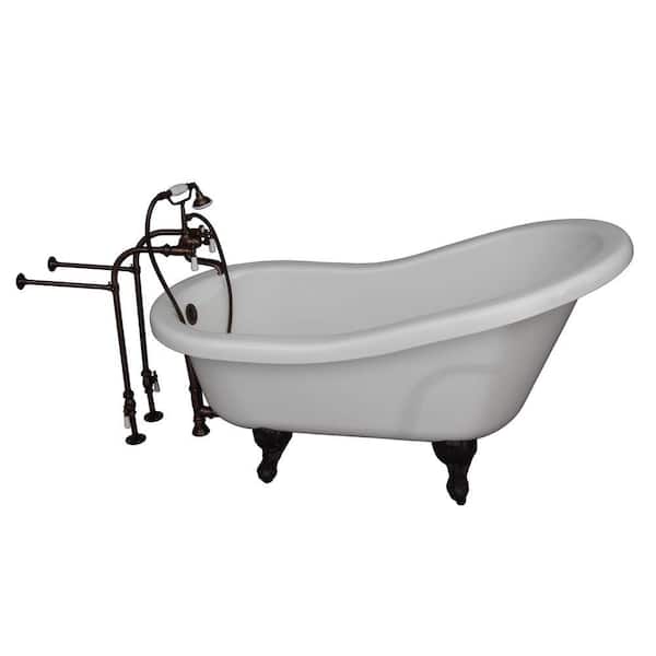 Barclay Products 5.6 ft. Acrylic Ball and Claw Feet Slipper Tub in White with Oil Rubbed Bronze Accessories