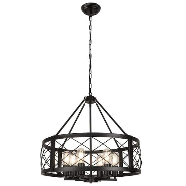 Unbranded 23 in. 6-Light Black Drum Farmhouse Rustic Chandelier for Foyer Dining Room Living Room