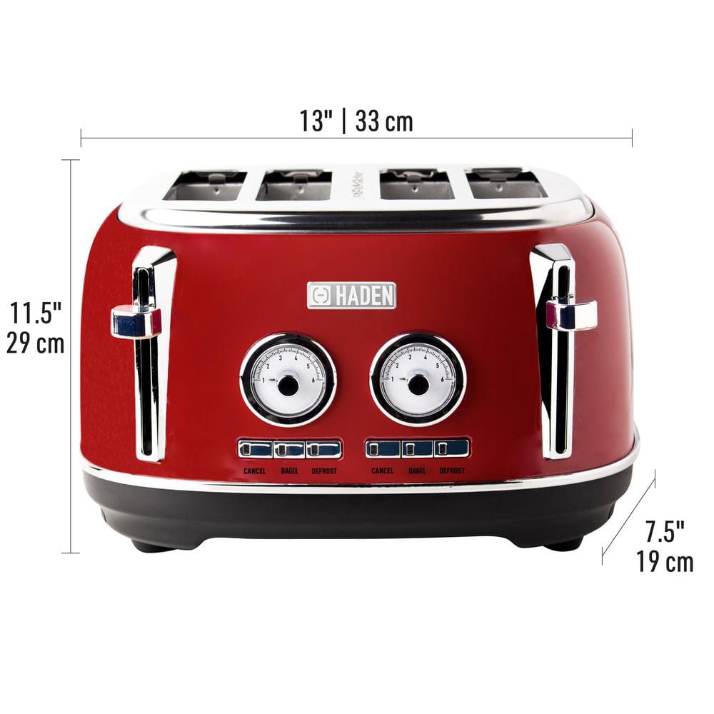 Rectory Red Stainless Steel 4-Slice Digital Toaster with Wide Slots