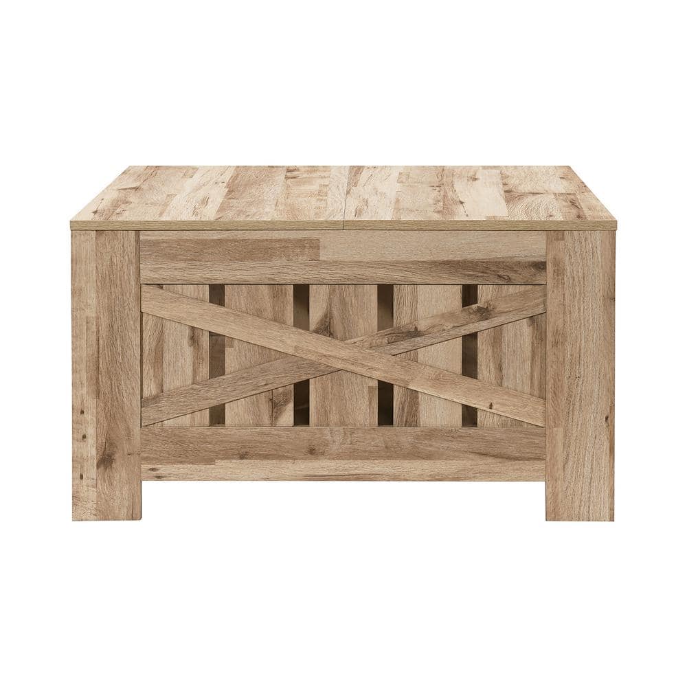 Rustic Oak Square Wood Coffee Table with Shelf