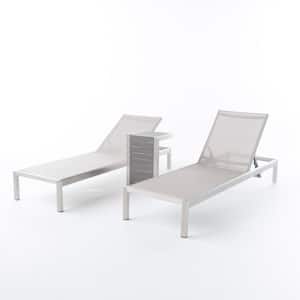 Gray 3-Piece Wood Outdoor Chaise Lounge and Table Set