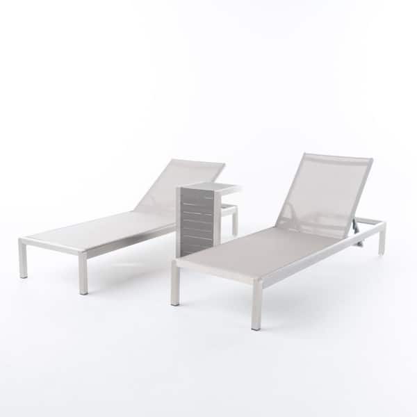 Noble House Gray 3-Piece Wood Outdoor Chaise Lounge and Table Set