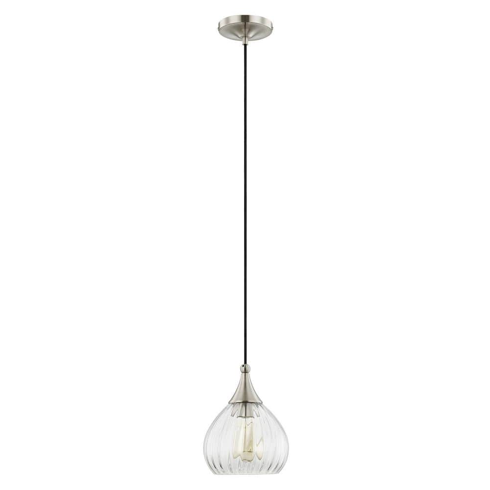 Contemporary Brushed Nickel 1-Light Mini Pendant with Clear Glass