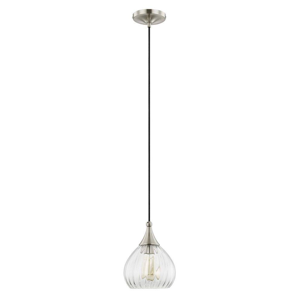 Contemporary Brushed Nickel 1-Light Mini Pendant with Clear Glass
