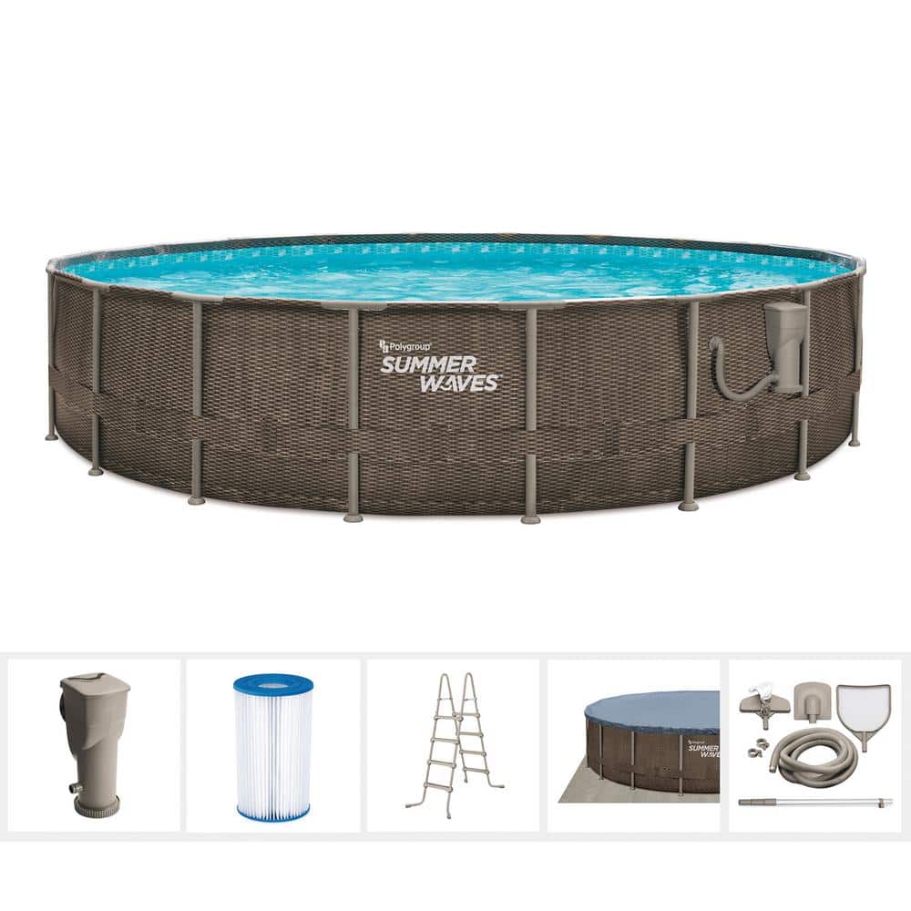 Summer Waves Elite Wicker Print 20 ft. Round x 48 in. Deep Metal Frame Pool  Package with 1,500 GPH SkimmerPlus Filter Pump System P4Q02048B - The Home  Depot