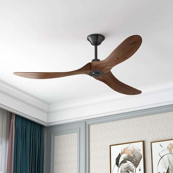 FUFU&GAGA 60 in. 6-Speed Indoor/Outdoor 3-Solid Wood Blades Propeller Ceiling Fan in Brown with Remote Control, Adjustable