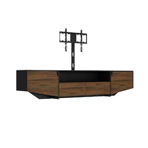 Black and Wood Grain Wooden TV Stand Entertainment Center Fits TV's up to 95 in. with 2 Drawers 2 Doors and 1 Open Shelf