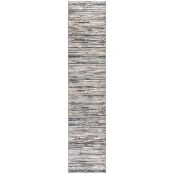 Nourison Serenity Home Ivory Grey Blue 2 ft. x 8 ft. Abstract Contemporary Runner Area Rug