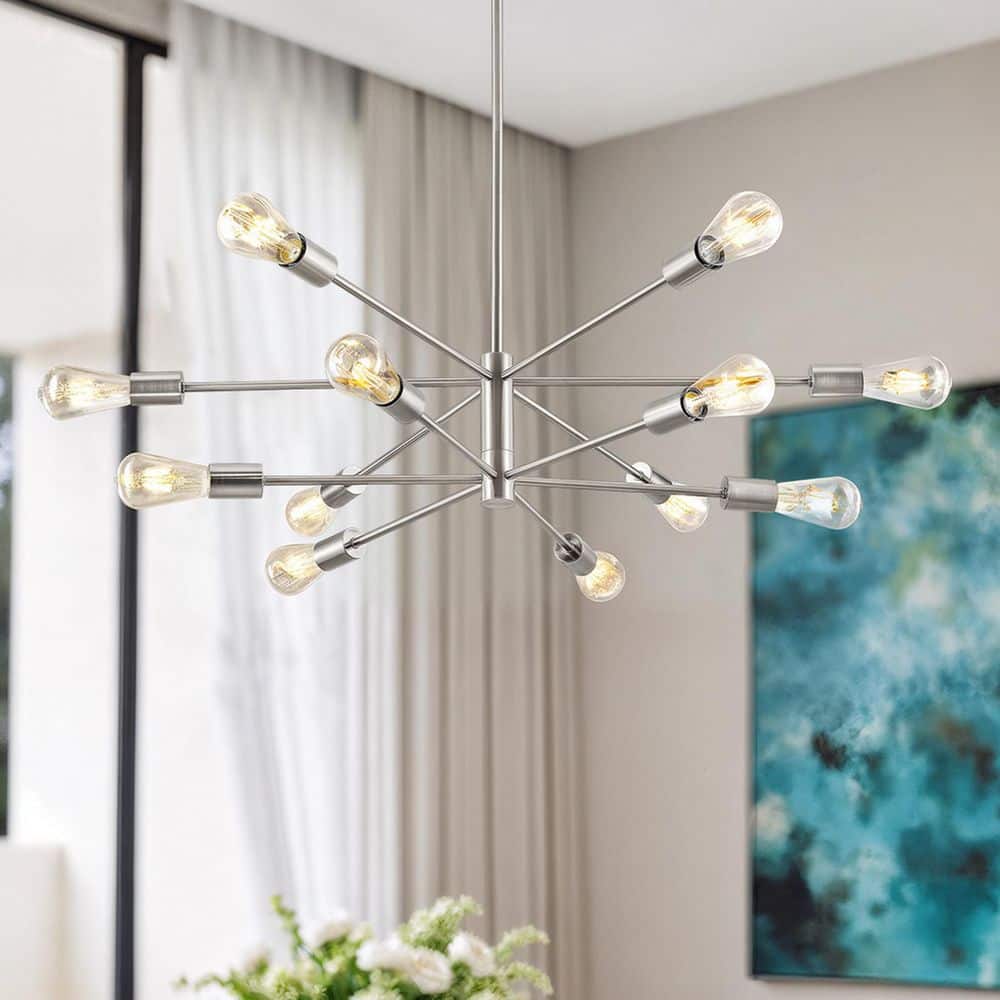 chandelierデスク Merra 12-Light Nickel Modern Sputnik Chandelier for Dining Room