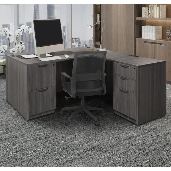 Legacy 71 in x 70 in. Ash Grey L Desk with Double Full Pedestal Drawer Unit