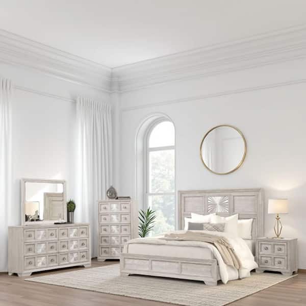 Diaz 5-Piece Light Gray and Nickel Queen Engineered Wood Bedroom Set