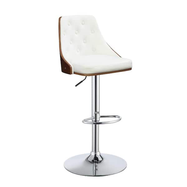 HomeRoots 33 in. Cream White Faux Leather Adjustable Swivel Bar Stool with Metal Base