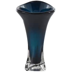 Dark Blue Ombre Tulip Glass Abstract Decorative Vase with Clear Base