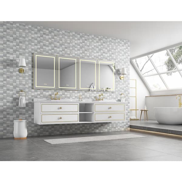 Unbranded 48 in. W x 36 in. H Rectangular Aluminum Medicine Cabinet with Mirror LED Light